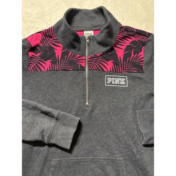 PINK Floral Shoulder Quarter Zip Long Sleeve Classic Women's Size Large - Picture 2 of 8